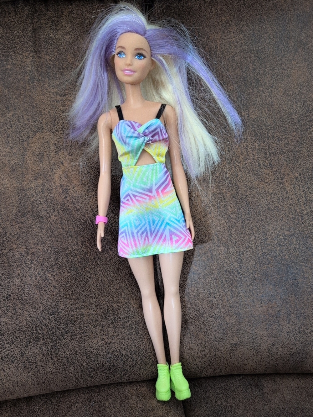 Barbie Pastel Rainbow Tie-Front Dress with Neon Accessories